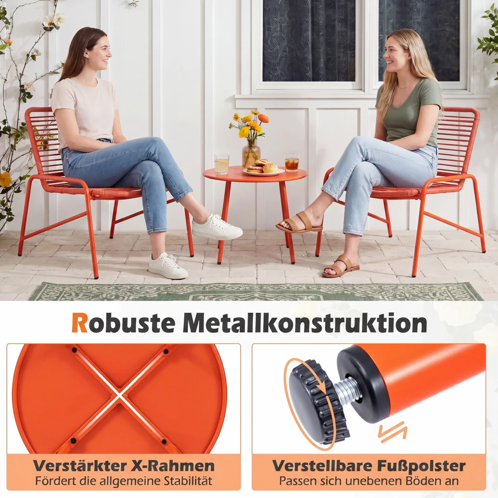 Promotion 3 dalių lauko baldų komplektas, oranžinis, 2 kėdės ir šoninis staliukas
