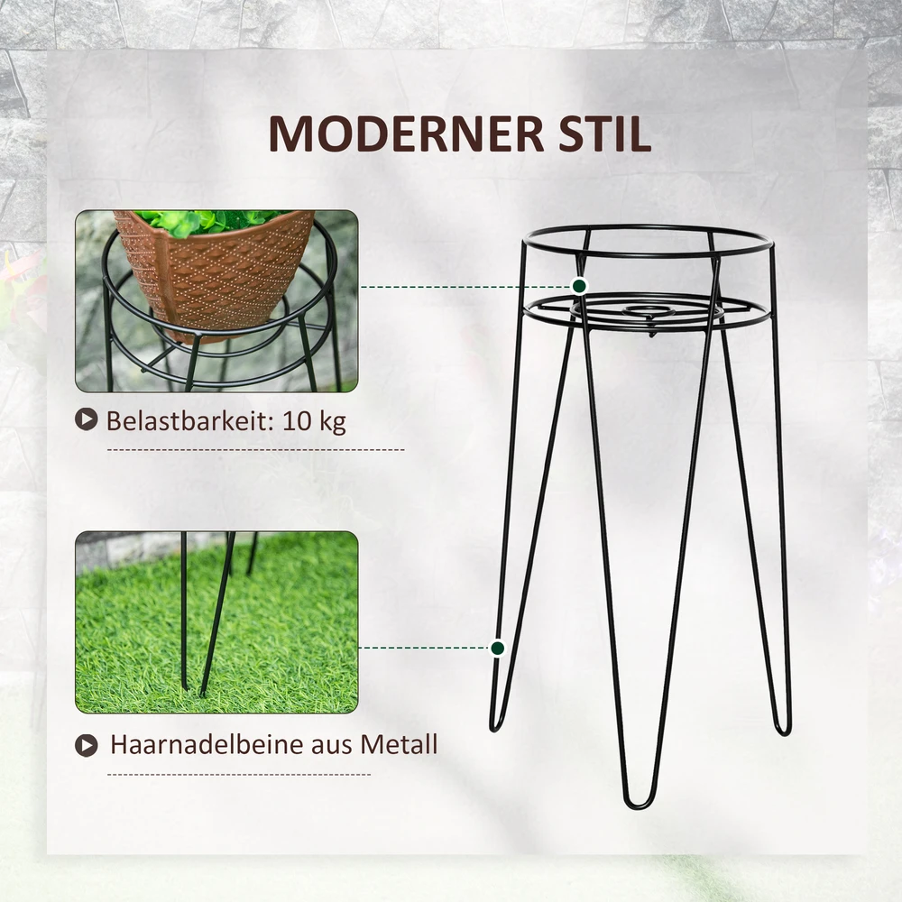 Aosom 3 dalių metalinių gėlių stovų rinkinys, juodas, iki Ø16 cm