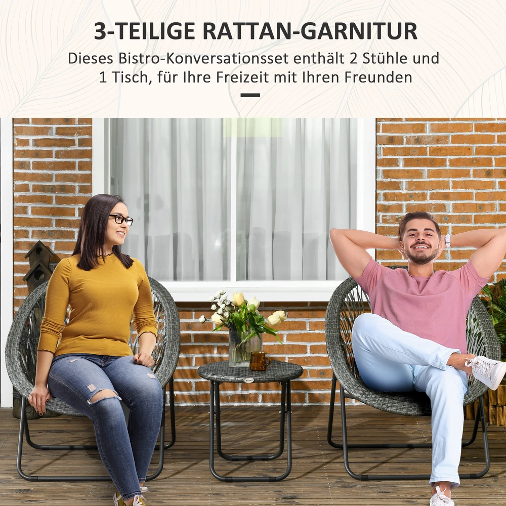 Lauko baldų komplektas Aosom 3 dalių sodo baldų komplektas, pilkas, sulankstomas, 2 kėdės ir 1 stalas