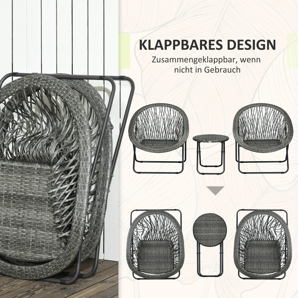 Lauko baldų komplektas Aosom 3 dalių sodo baldų komplektas, pilkas, sulankstomas, 2 kėdės ir 1 stalas
