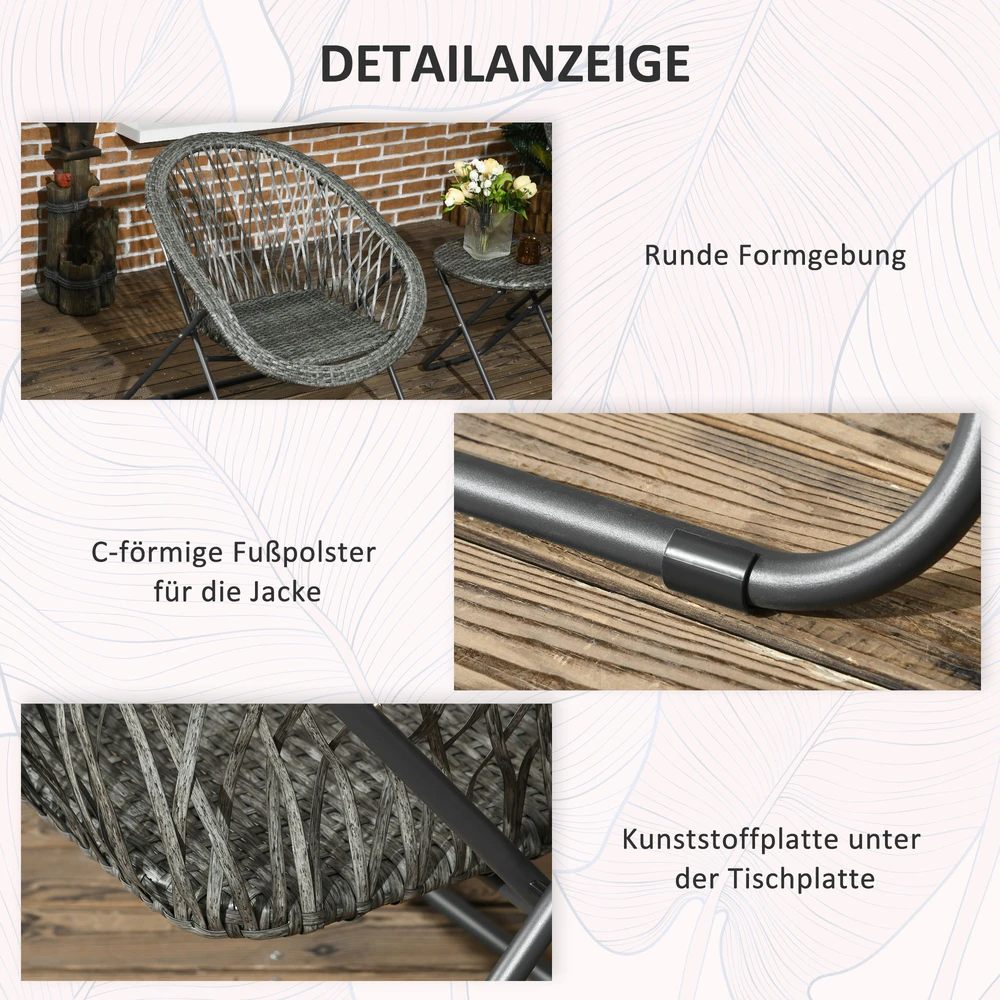 Lauko baldų komplektas Aosom 3 dalių sodo baldų komplektas, pilkas, sulankstomas, 2 kėdės ir 1 stalas