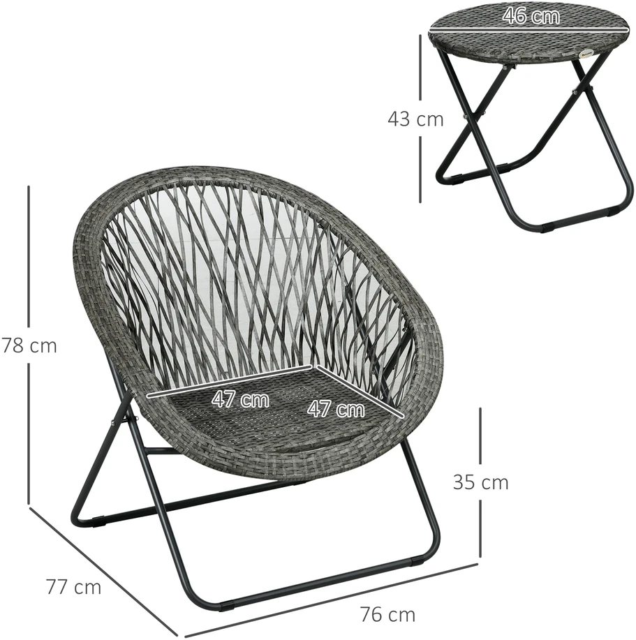 Lauko baldų komplektas Aosom 3 dalių sodo baldų komplektas, pilkas, sulankstomas, 2 kėdės ir 1 stalas