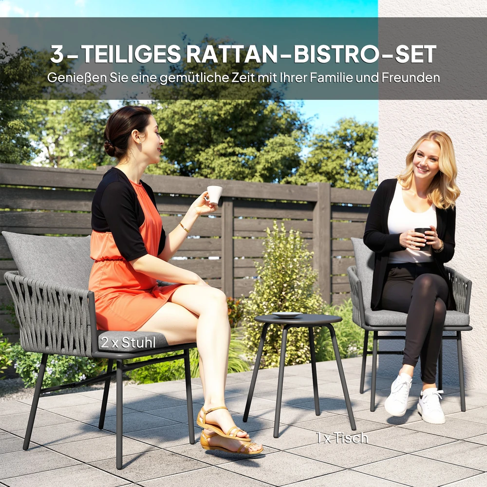 Lauko baldų komplektas Aosom 3 dalių sodo bistro baldų komplektas, 2 kėdės, 1 stalas, pilkas