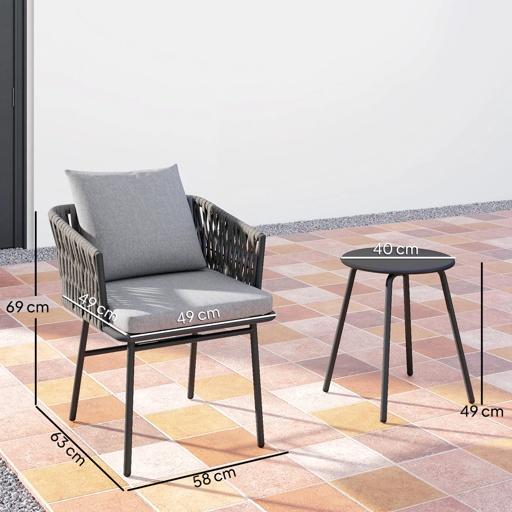 Lauko baldų komplektas Aosom 3 dalių sodo bistro baldų komplektas, 2 kėdės, 1 stalas, pilkas