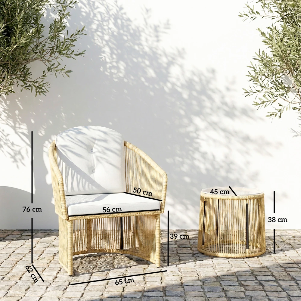 Lauko baldų komplektas Koduva 3 dalių sodo bistro komplektas, kreminė balta, PE ротangas, 65 x 62 x 76 cm