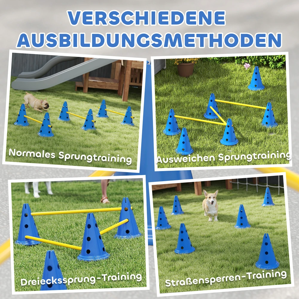 Aosom 3 dalių šunų agility barjerų rinkinys, mėlyna ir geltona, plastikas