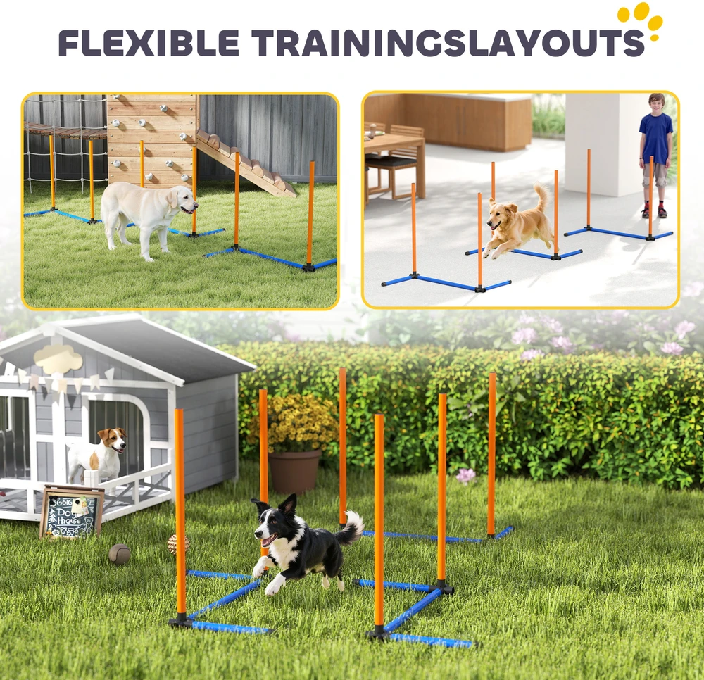 Aosom 3 dalių šunų agility rinkinys, oranžinė, mėlyna, juoda, 65 x 64 x 69 cm