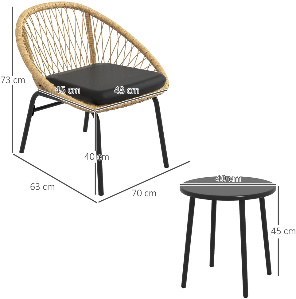 Lauko baldų komplektas Aosom 3 dalių terasos bistro komplektas, geltonas ir juodas, 2 kėdės ir staliukas