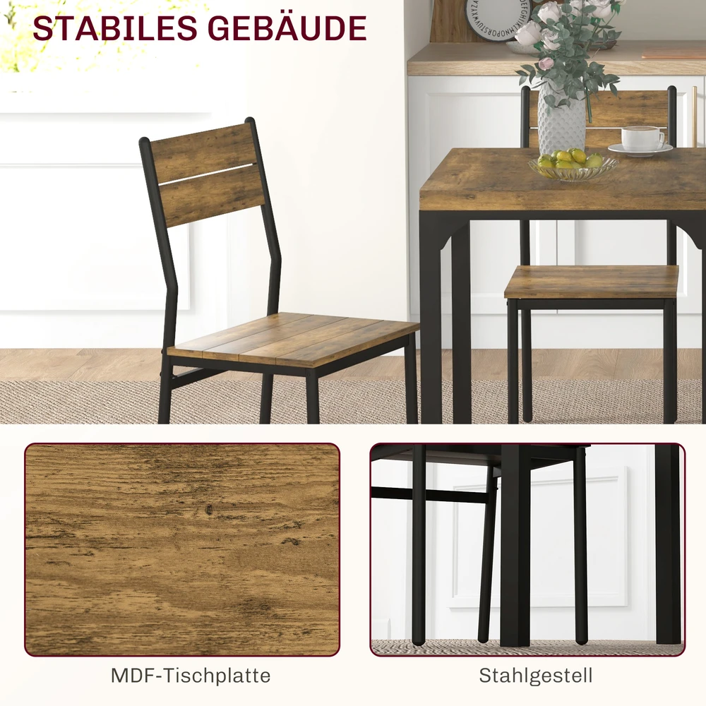 Aosom 3 dalių valgomojo komplektas, 1 stalas, 2 kėdės, MDF ir metalas, rudas
