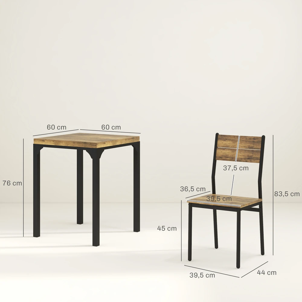 Aosom 3 dalių valgomojo komplektas, 1 stalas, 2 kėdės, MDF ir metalas, rudas
