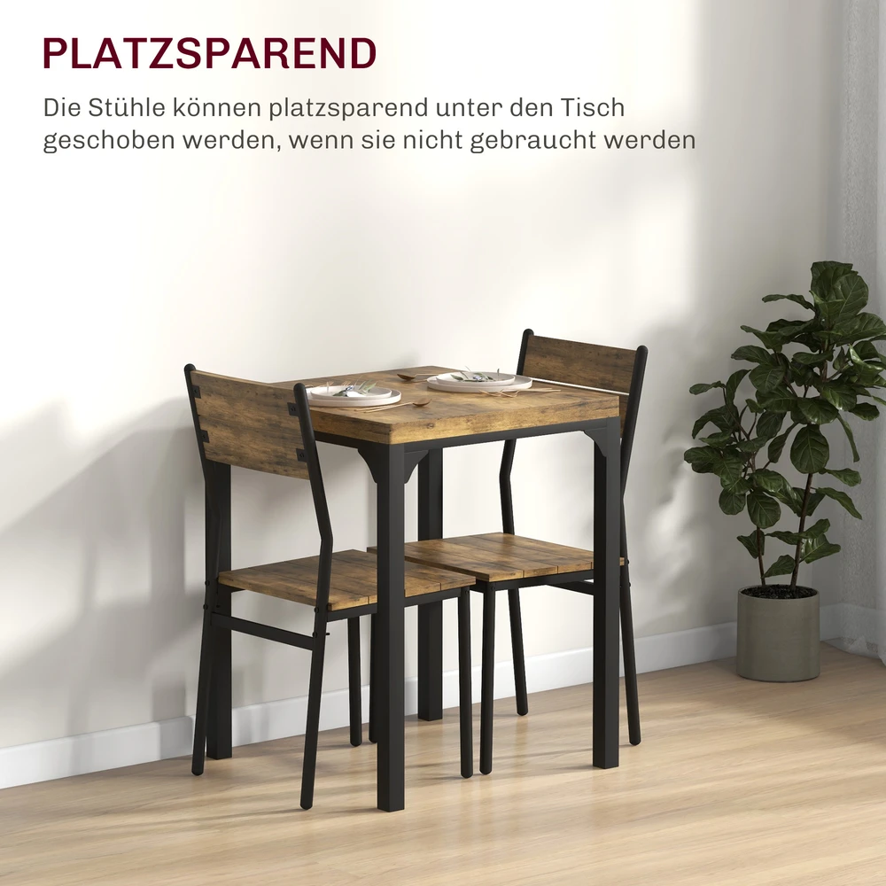 Aosom 3 dalių valgomojo komplektas, 1 stalas, 2 kėdės, MDF ir metalas, rudas