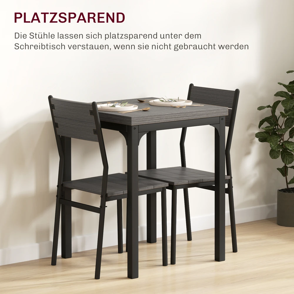 Aosom 3 dalių valgomojo komplektas, stalas ir 2 kėdės, MDF ir metalas, pilka
