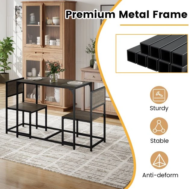 Promotion 3 dalių valgomojo komplektas su metaliniu rėmu ir žemu atlošu-pilkas