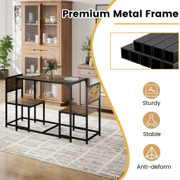 Promotion 3 dalių valgomojo komplektas su metaliniu rėmu ir žemu atlošu-rudas