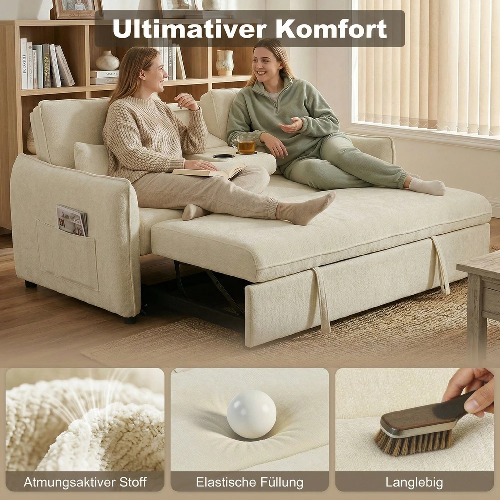 Aosom 3-in-1 išlankstoma miegamoji sofa, dvivietė, smėlio spalvos, 166 x 90 x 84 cm
