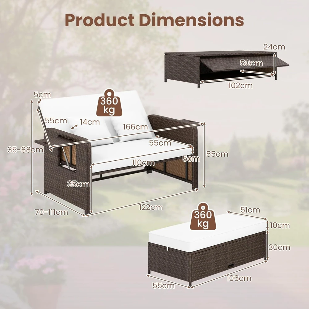 Promotion 3-in-1 lauko poilsio baldų komplektas, rotangas, baltas