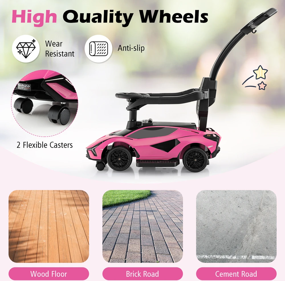 Promotion 3-in-1 licencijuotas Lamborghini paspiriamas automobilis-vaikštynė, rožinė