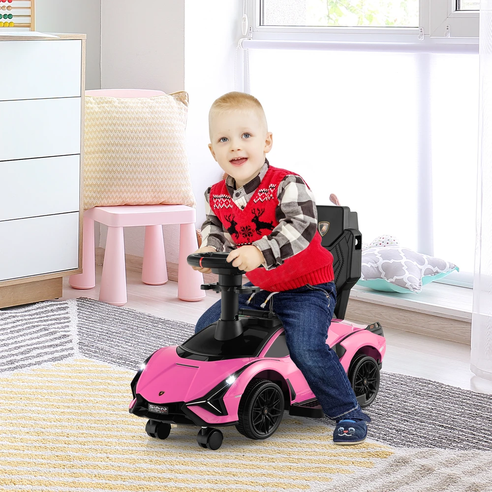 Promotion 3-in-1 licencijuotas Lamborghini paspiriamas automobilis-vaikštynė, rožinė