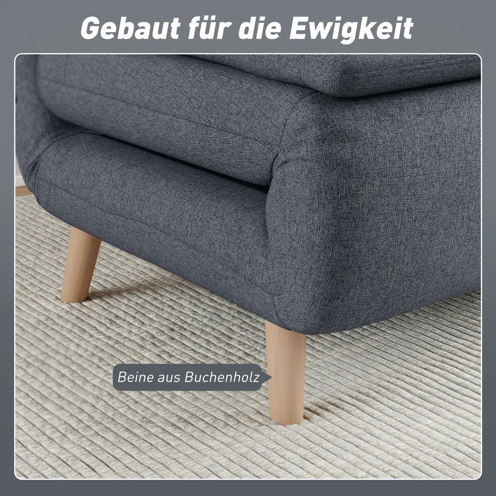 Fotelis Aosom 3-in-1 sofa-lova su lovos funkcija, poilsio kėdė, reguliuojamas atlošas, buko medžio kojos, pilka