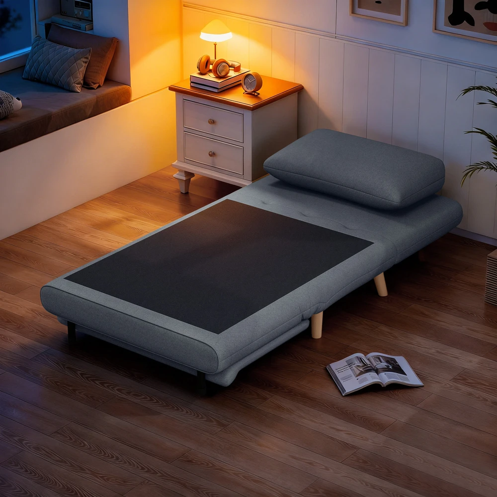Fotelis Aosom 3-in-1 sofa-lova su lovos funkcija, poilsio kėdė, reguliuojamas atlošas, buko medžio kojos, pilka
