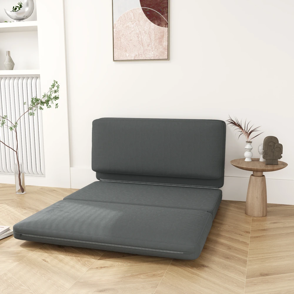 Fotelis Aosom 3-in-1 sulankstoma poilsio sofa, svečių čiužinys, dalijama, 138 cm pločio, tamsiai pilka