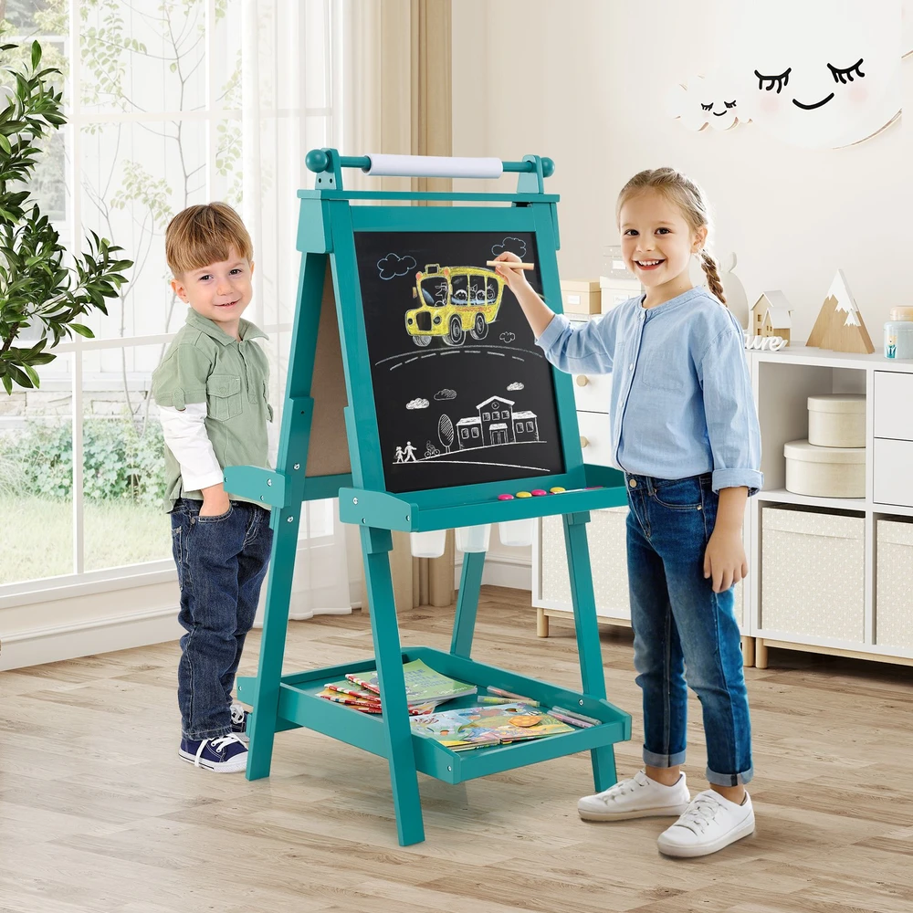 Promotion 3-in-1 sulankstomas dvipusis piešimo stovas su kreidine ir magnetine lenta, žalias
