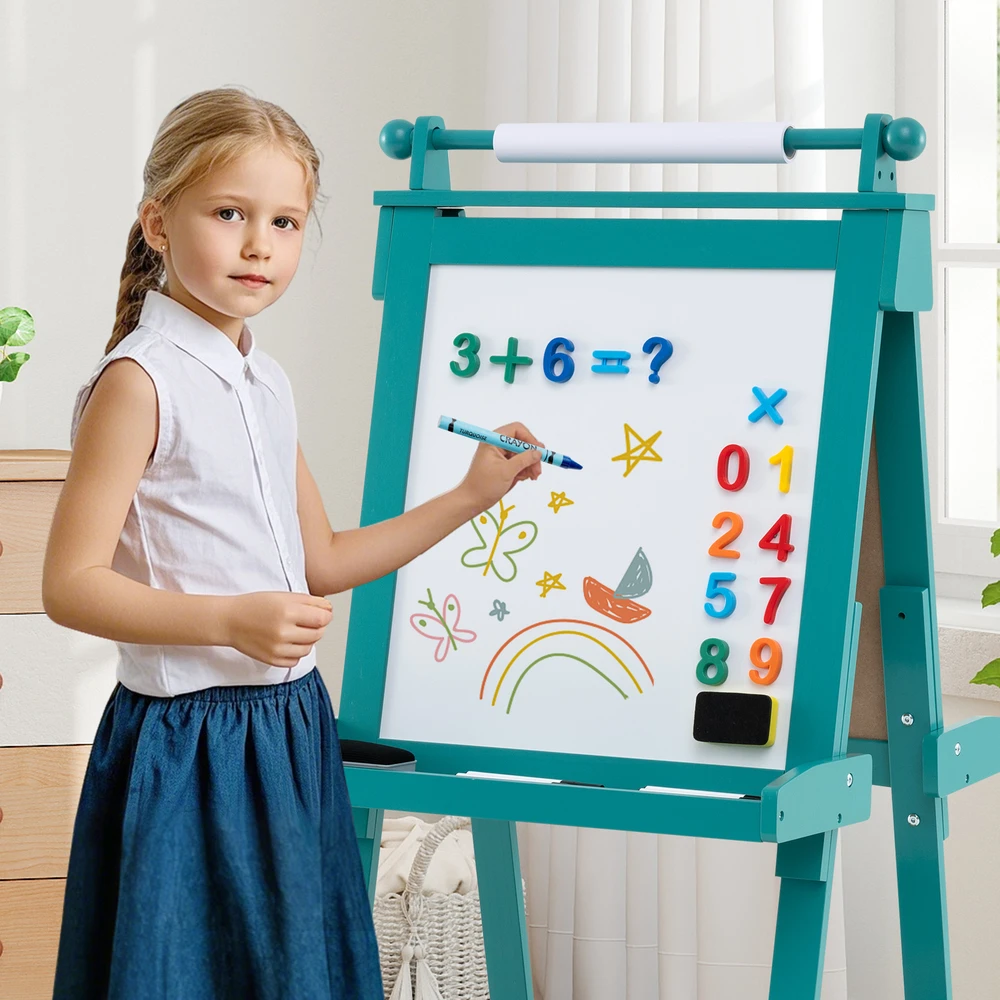 Promotion 3-in-1 sulankstomas dvipusis piešimo stovas su kreidine ir magnetine lenta, žalias