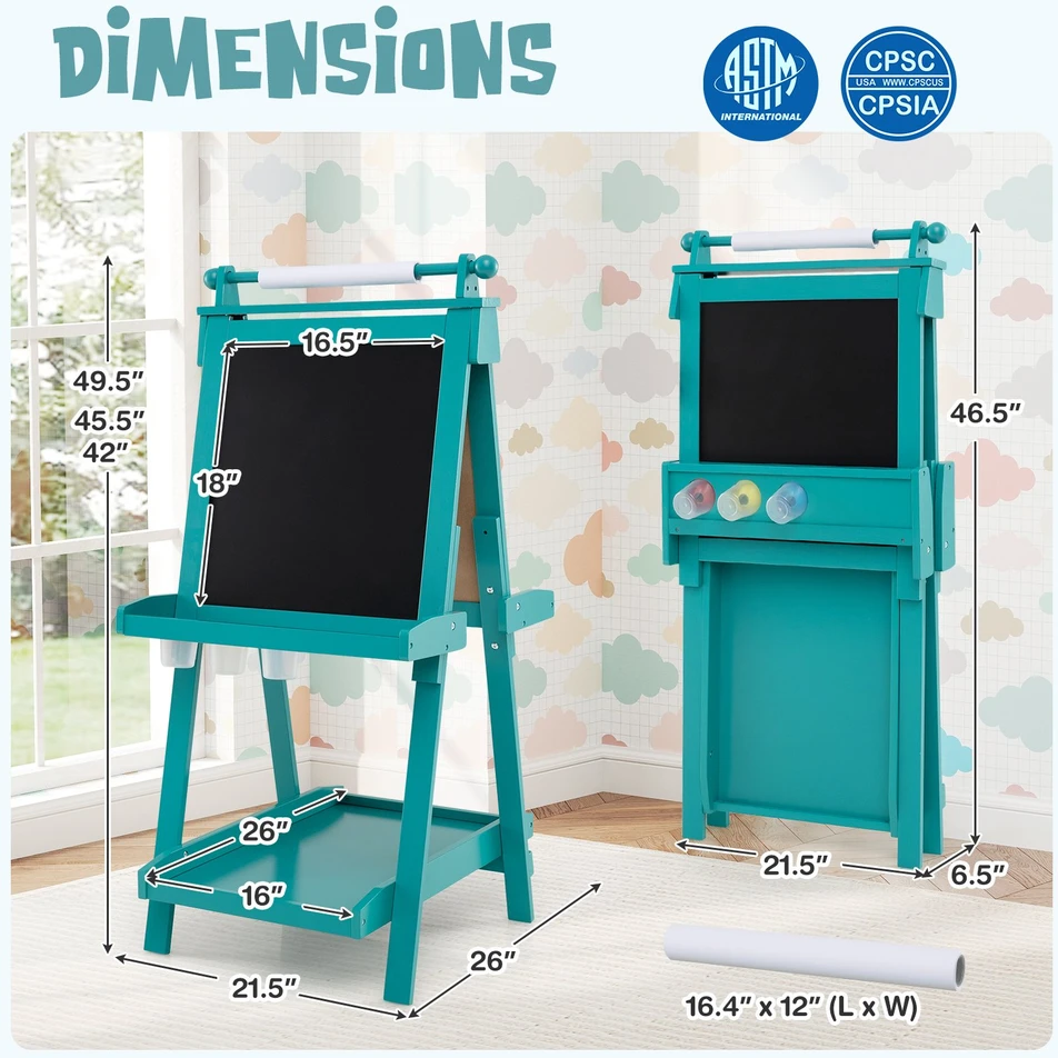 Promotion 3-in-1 sulankstomas dvipusis piešimo stovas su kreidine ir magnetine lenta, žalias