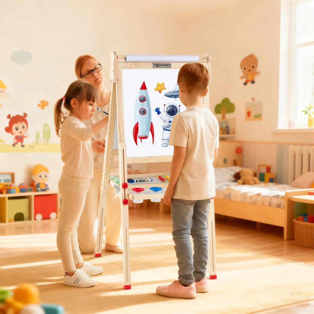 Promotion 3-in-1 sulankstomas vaikų molbertas su popieriaus ritiniu