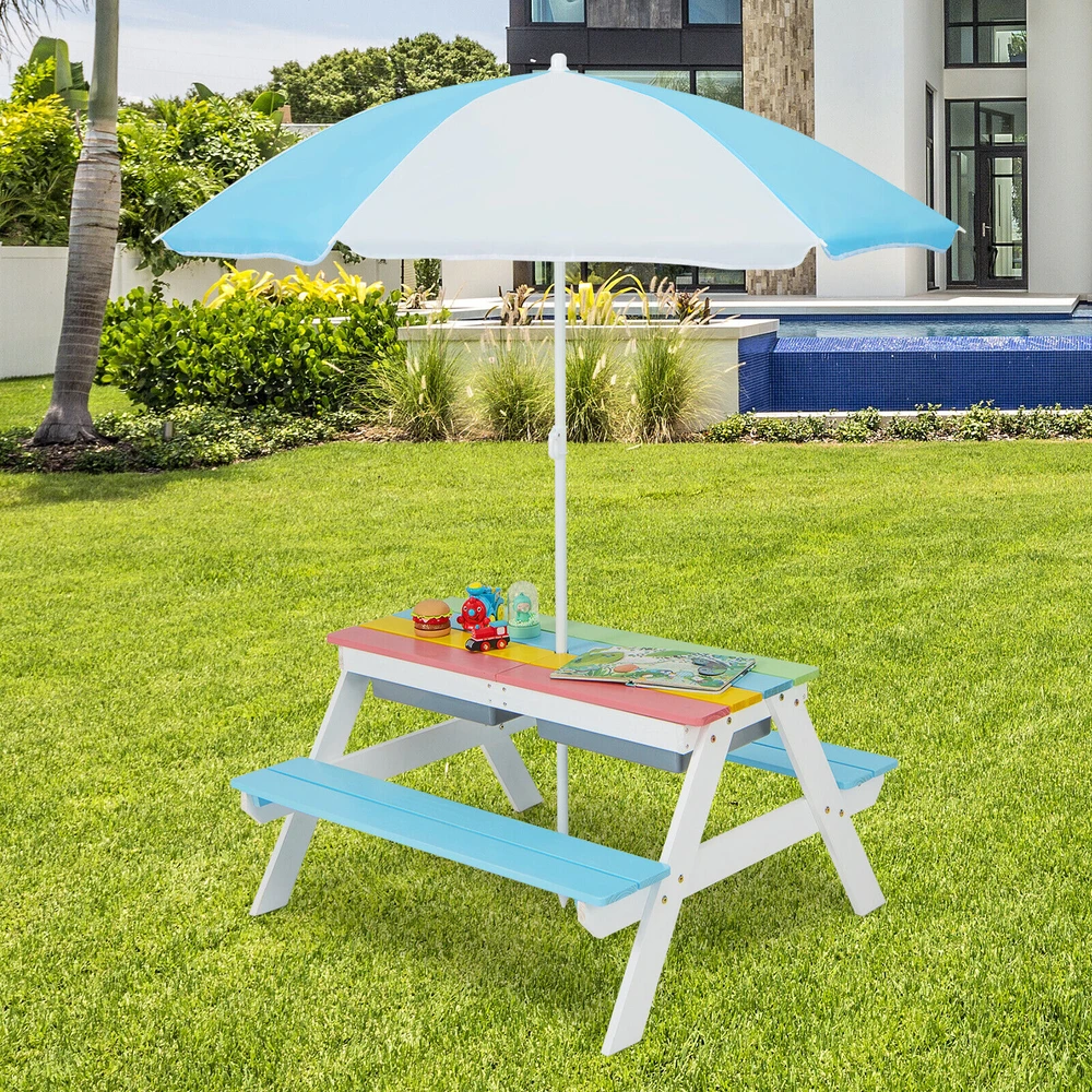 Promotion 3-in-1 vaikų pikniko stalas su skėčiu mėlynas