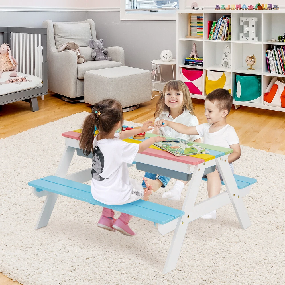 Promotion 3-in-1 vaikų pikniko stalas su skėčiu mėlynas