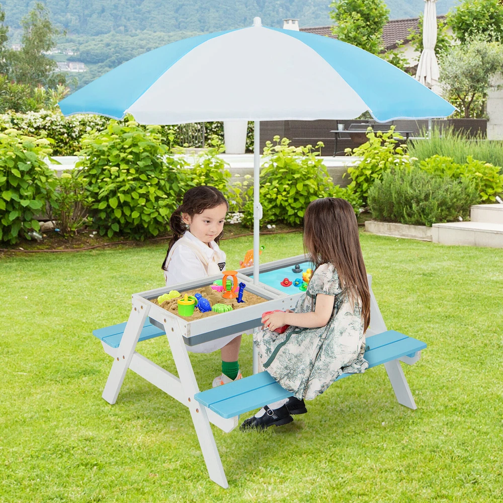 Promotion 3-in-1 vaikų pikniko stalas su skėčiu mėlynas