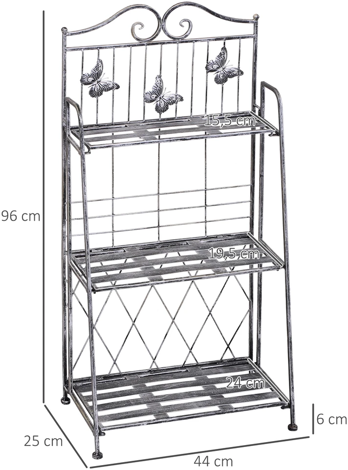 Aosom 3 pakopų augalų lentyna, metalas, sidabriškai pilka, 44 x 25 x 96 cm