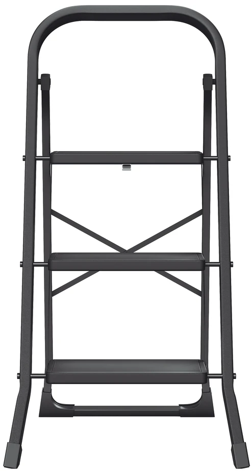 Koduva 3 pakopų pastatomos kopėčios iš plieno, sulankstomos, su turėklu, 150 kg, juodos
