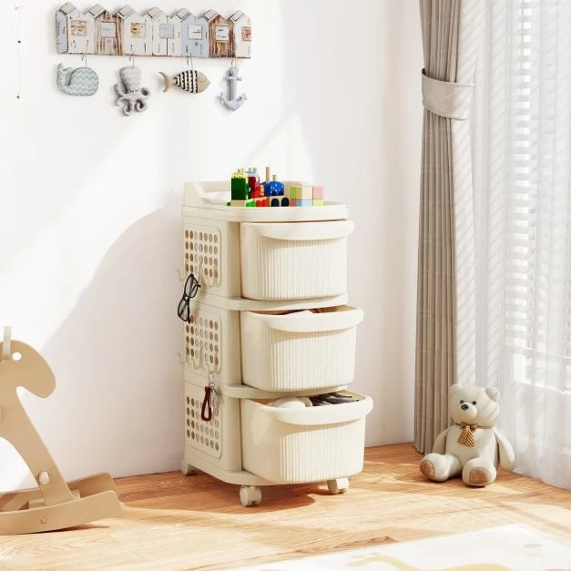 Promotion 3 stalčių ratinis plastikinis vežimėlis