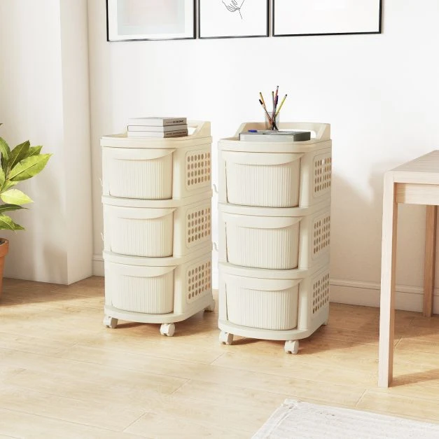 Promotion 3 stalčių ratinis plastikinis vežimėlis