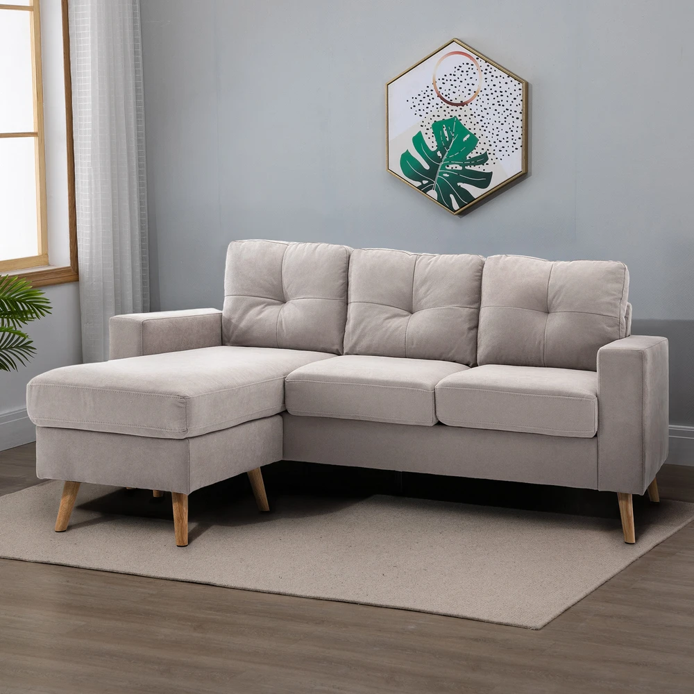Aosom 3 vietų kampinė sofa, lininės išvaizdos, apverčiama šezlongo dalis, 193 x 136 x 85 cm, šviesiai pilka