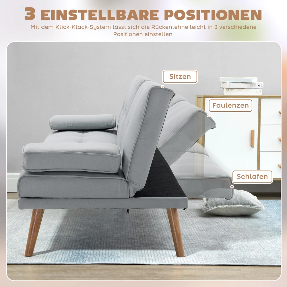 Koduva 3 vietų miegamoji sofa, šviesiai pilka, 181 x 77 x 78 cm