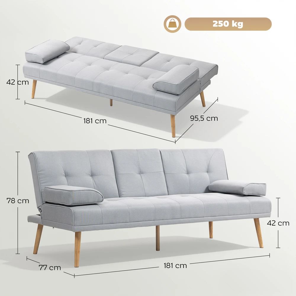 Koduva 3 vietų miegamoji sofa, šviesiai pilka, 181 x 77 x 78 cm