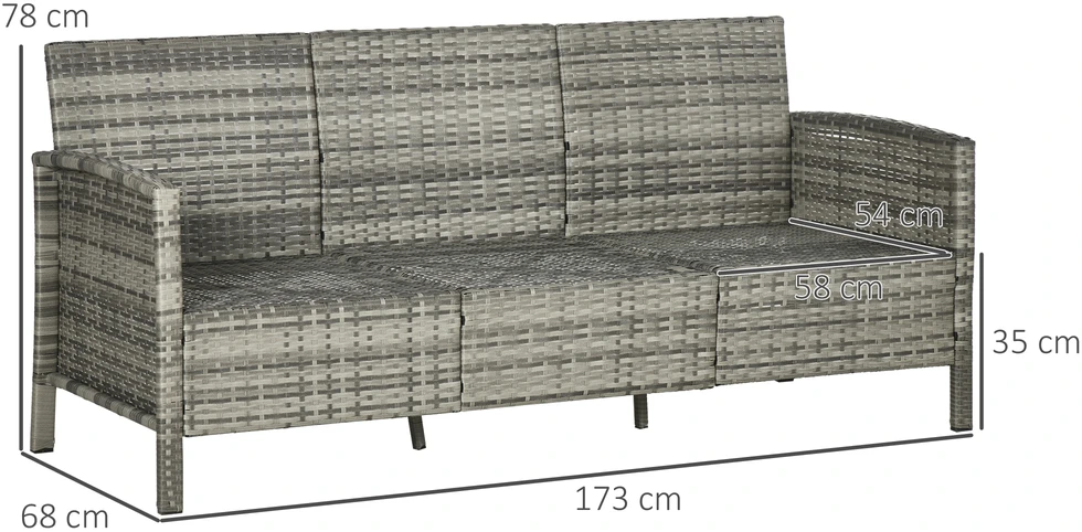 Aosom 3 vietų sodo sofa su pagalvėlėmis, pilka, 173 x 68 x 78 cm
