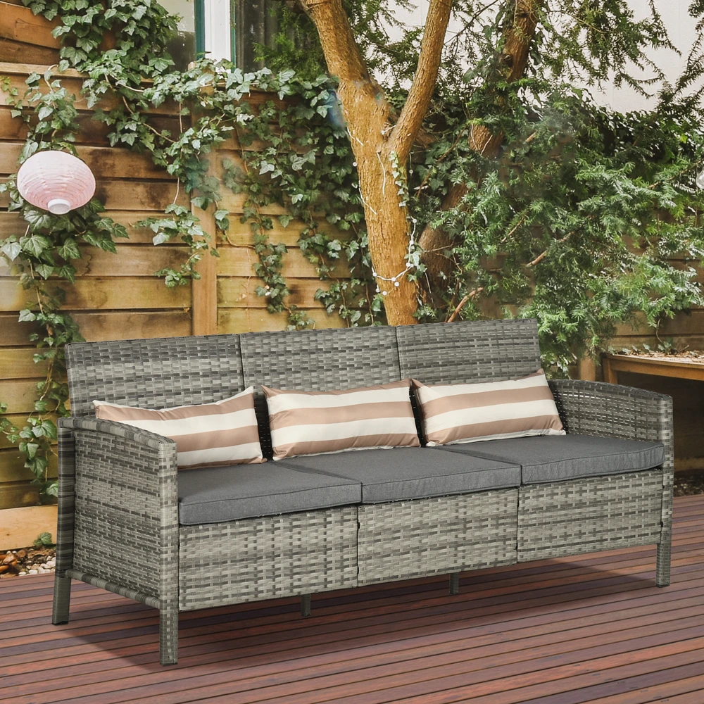 Aosom 3 vietų sodo sofa su pagalvėlėmis, pilka, 173 x 68 x 78 cm