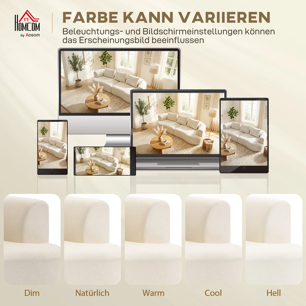 Aosom 3 vietų sofa, 260 cm, kreminės baltos spalvos, šenilinė, su 3 pagalvėlėmis