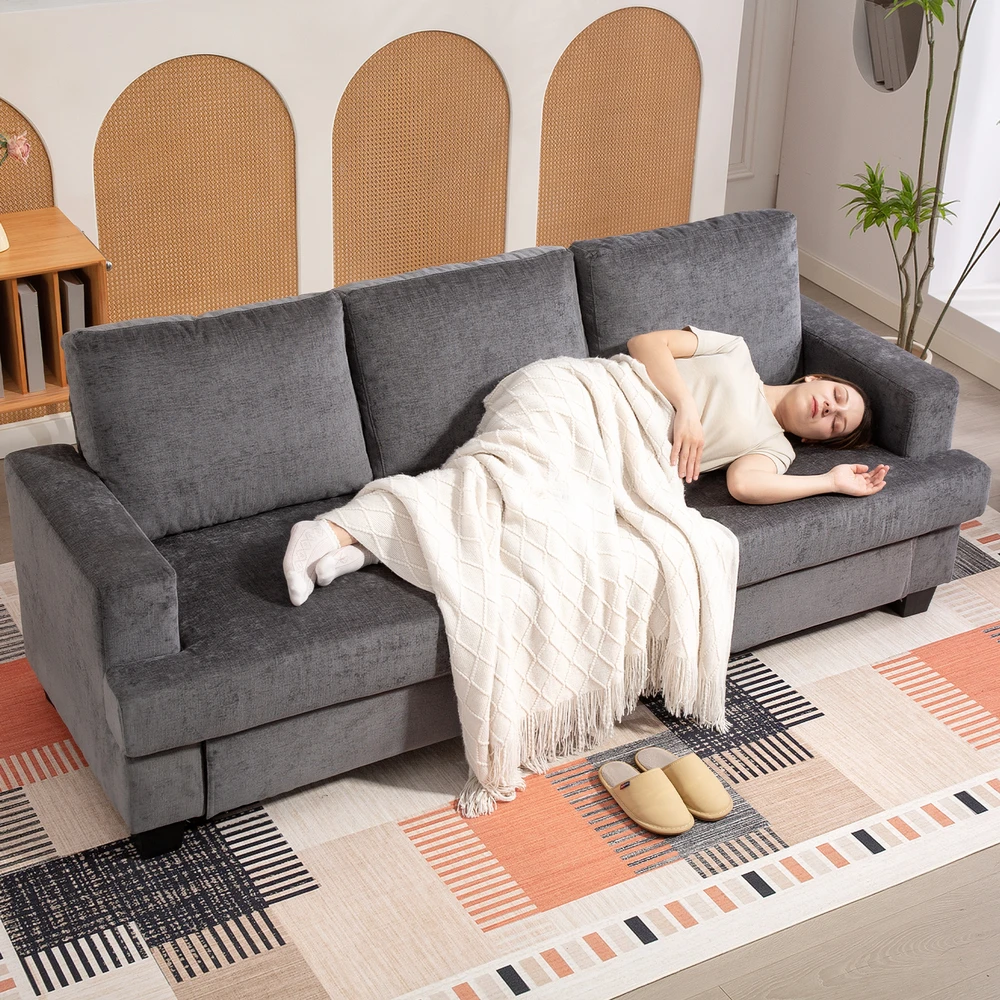 Aosom 3 vietų sofa, pilka, audinio apmušalas, plieno rėmas, 213 x 82 x 90 cm