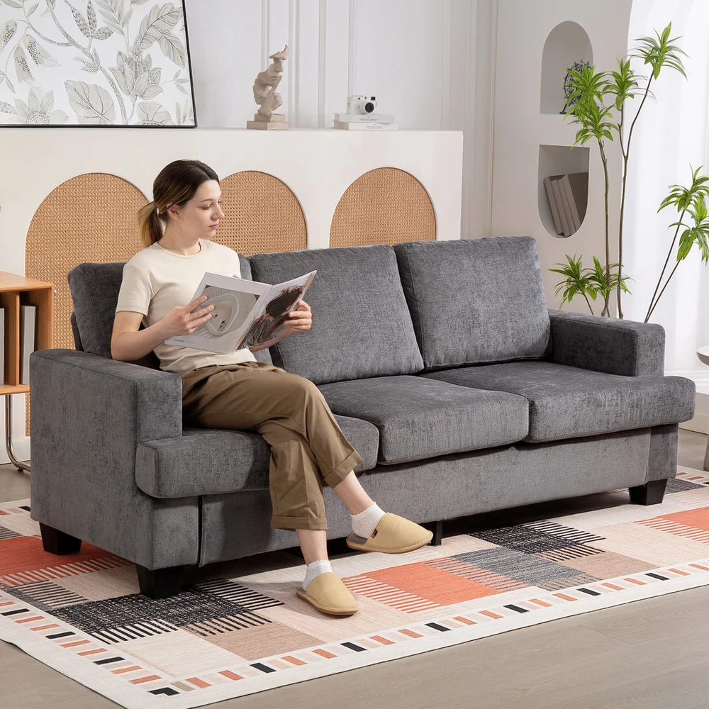 Aosom 3 vietų sofa, pilka, audinio apmušalas, plieno rėmas, 213 x 82 x 90 cm
