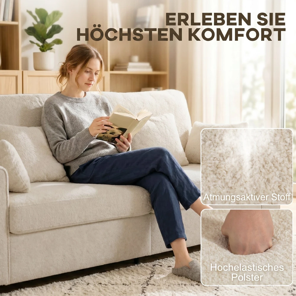Aosom 3 vietų sofa, smėlio spalvos, 211,5 x 85 x 90 cm
