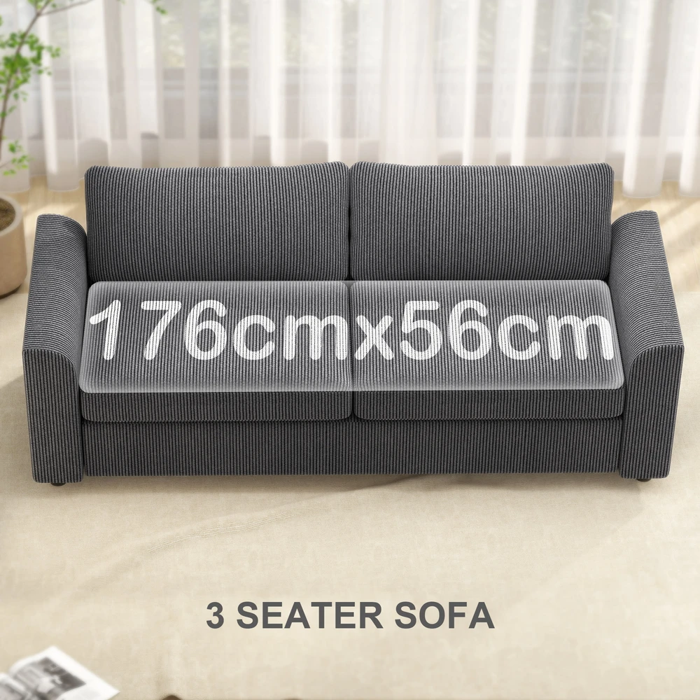 Aosom 3 vietų sofa su dekoratyvinėmis pagalvėlėmis, tamsiai pilka, 212 cm