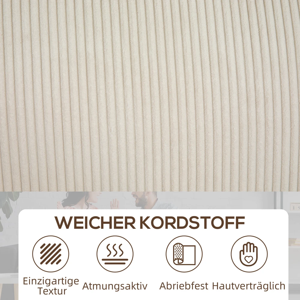Aosom 3 vietų sofa su kordurojaus užvalkalu, kreminė balta, 227 x 84 x 87 cm