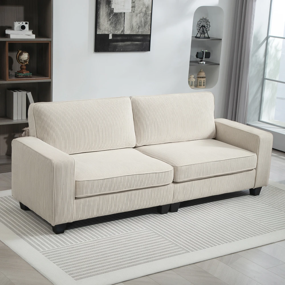 Aosom 3 vietų sofa su kordurojaus užvalkalu, kreminė balta, 227 x 84 x 87 cm