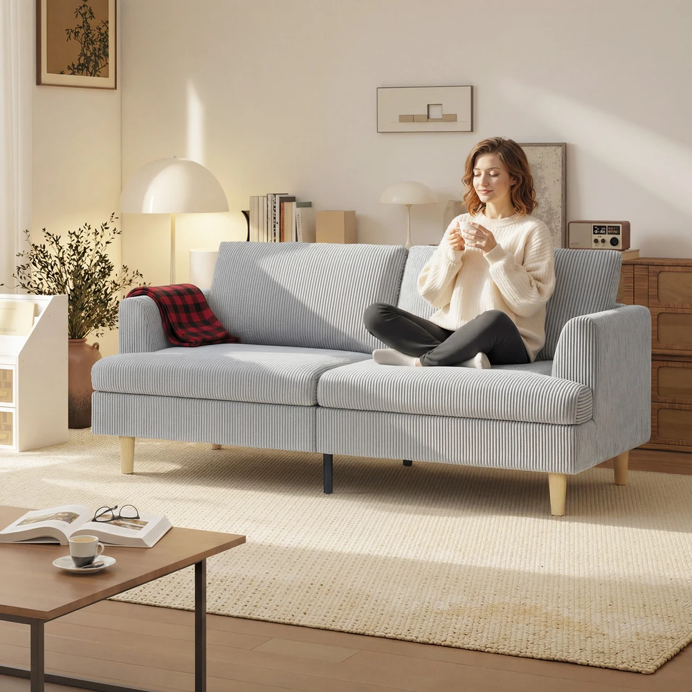 Aosom 3 vietų sofa su porankiais, šviesiai pilka, 188 x 80 x 86 cm
