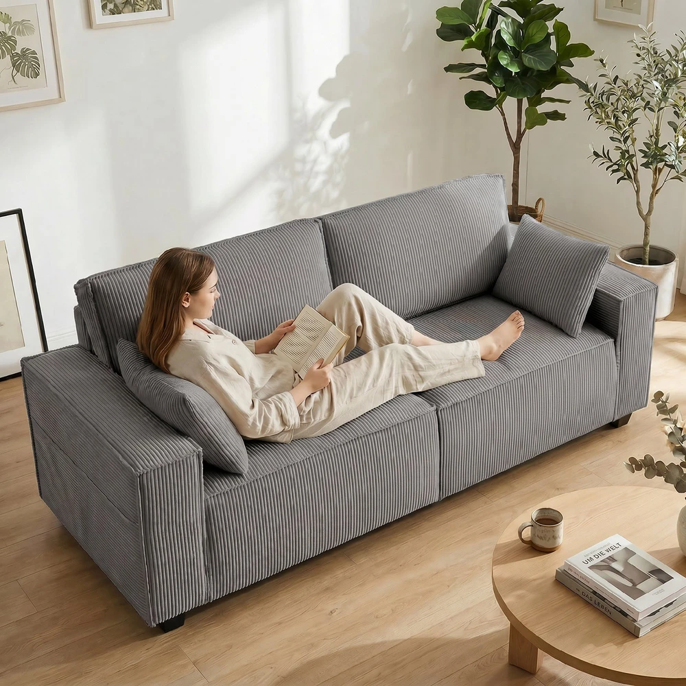 Aosom 3 vietų sofa, šviesiai pilka, 218 cm, mančesterio audinys